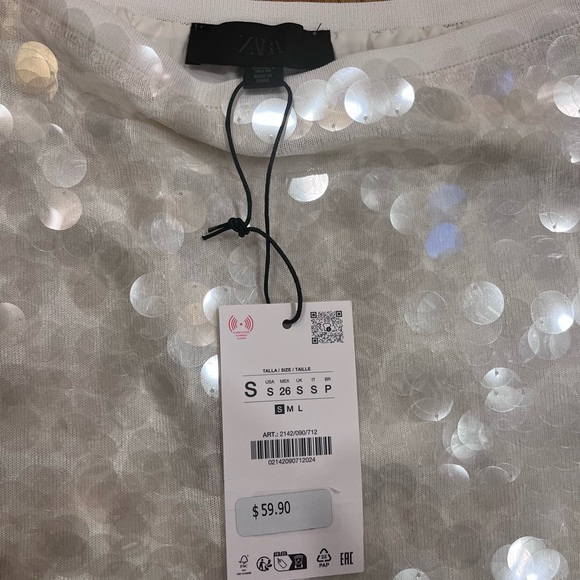 NWT - Zara SEQUIN KNIT MINI SKIRT in Ecru. - Picture 3 of 8